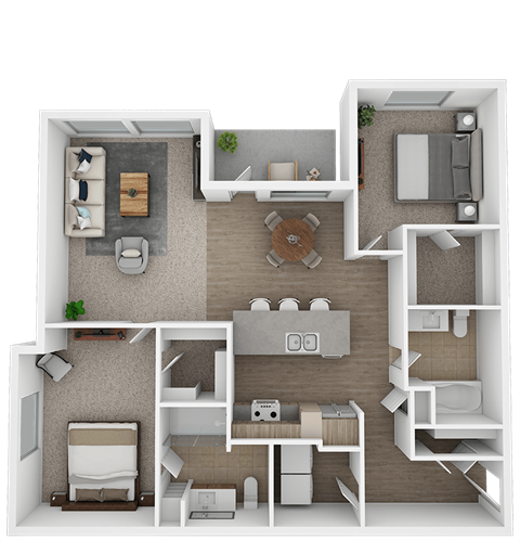 Floor plan for 2 beds, 2 baths, 1176 sqft